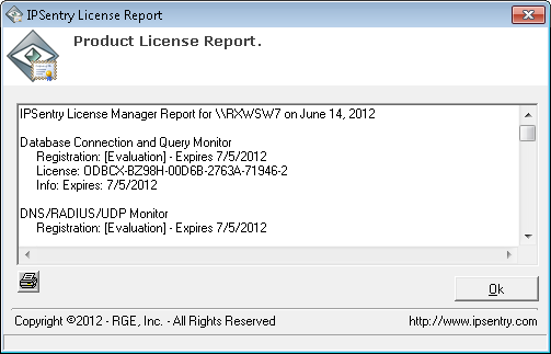 IPSentry License Manager Report