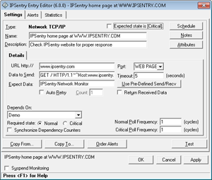 IPSentry Web Site Monitoring Screen Shot