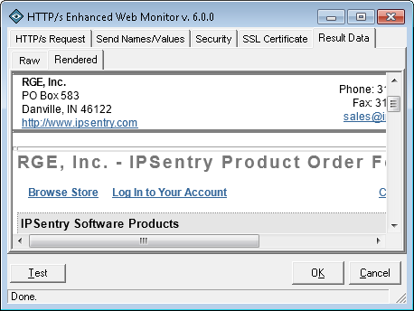 IPSentry HTTP/S Web monitor result data - Rendered