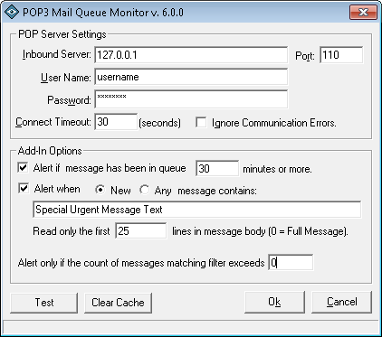 POP3 Mail Queue Monitoring Add-In Configuration