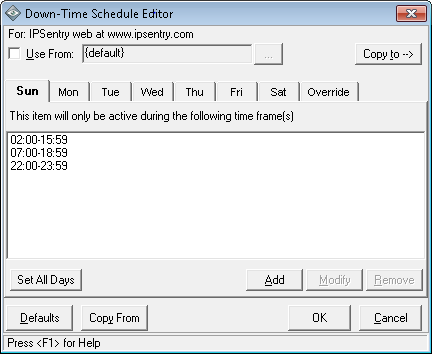 IPSentry Monitored Entry Schedule Editor